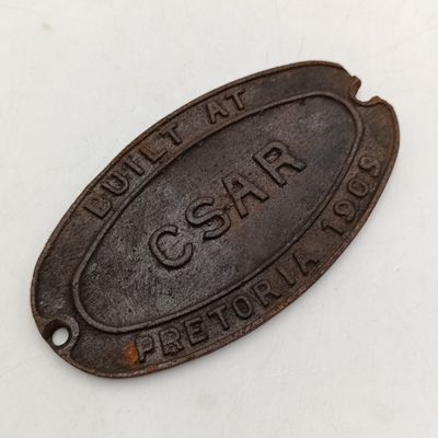 1909 Central South African Railways Pretoria cast iron builders plate - 16.5cm x 9cm