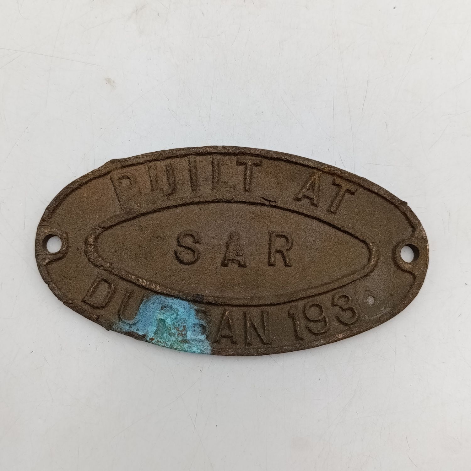 1936 SA Railways Durban coach builder brass plate