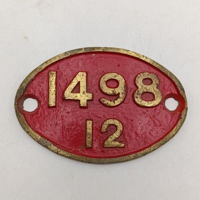 SA Railways Class 12 tender #1498 brass name plate
