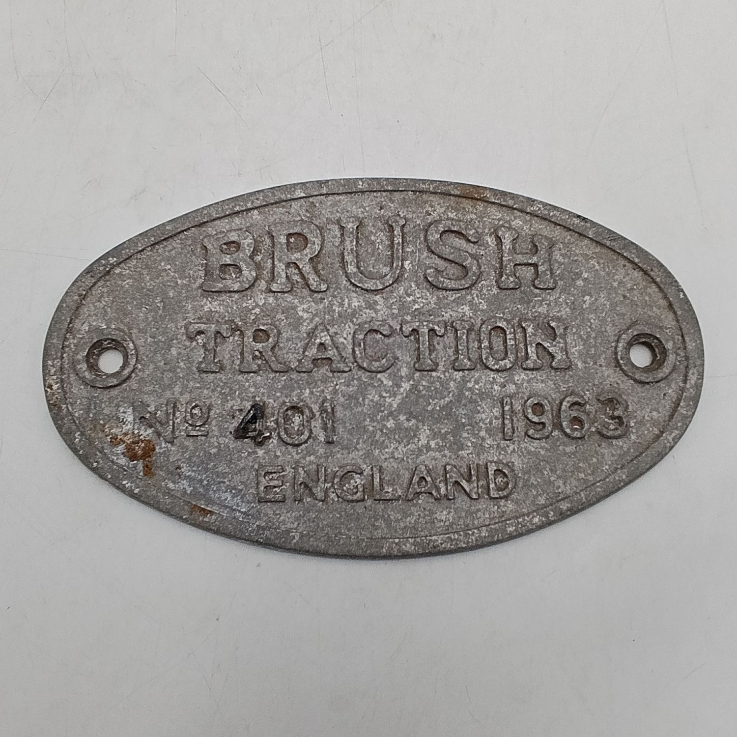 1963 Brush Traction No.401 England makers plate - 24cm x 14 cm