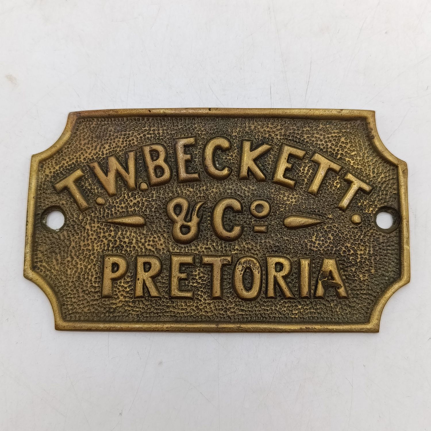 Antique T.W Beckett and Co. Pretoria brass name plate - General for launching Five Roses tea in early 1900&#39;s
