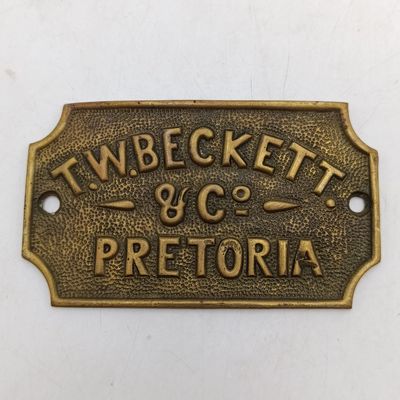 Antique T.W Beckett and Co. Pretoria brass name plate - General for launching Five Roses tea in early 1900&#39;s