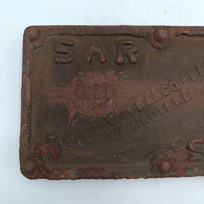 Vintage SA Railways Anglo-Franco Belgium cast iron makers plate