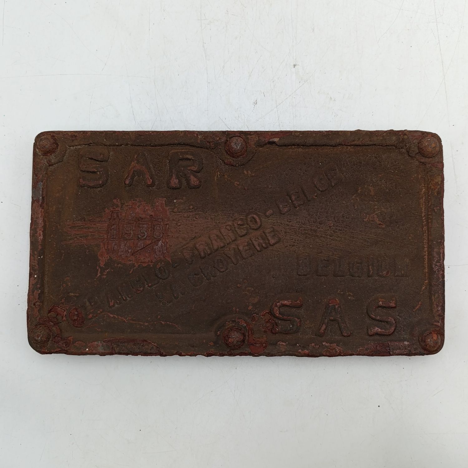 Vintage SA Railways Anglo-Franco Belgium cast iron makers plate