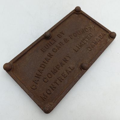 Vintage SA Railways Canadian Car and Foundry cast iron makers plate