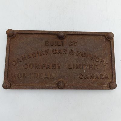 Vintage SA Railways Canadian car and foundry cast iron makers plate