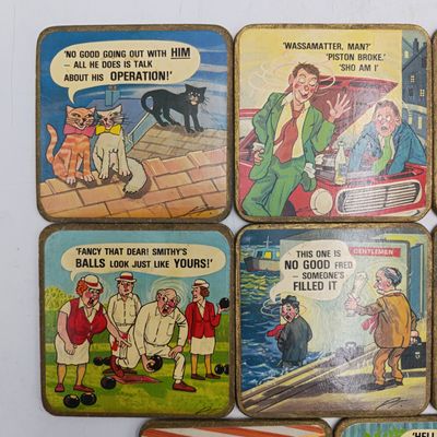 Lot of 11 vintage funny coasters