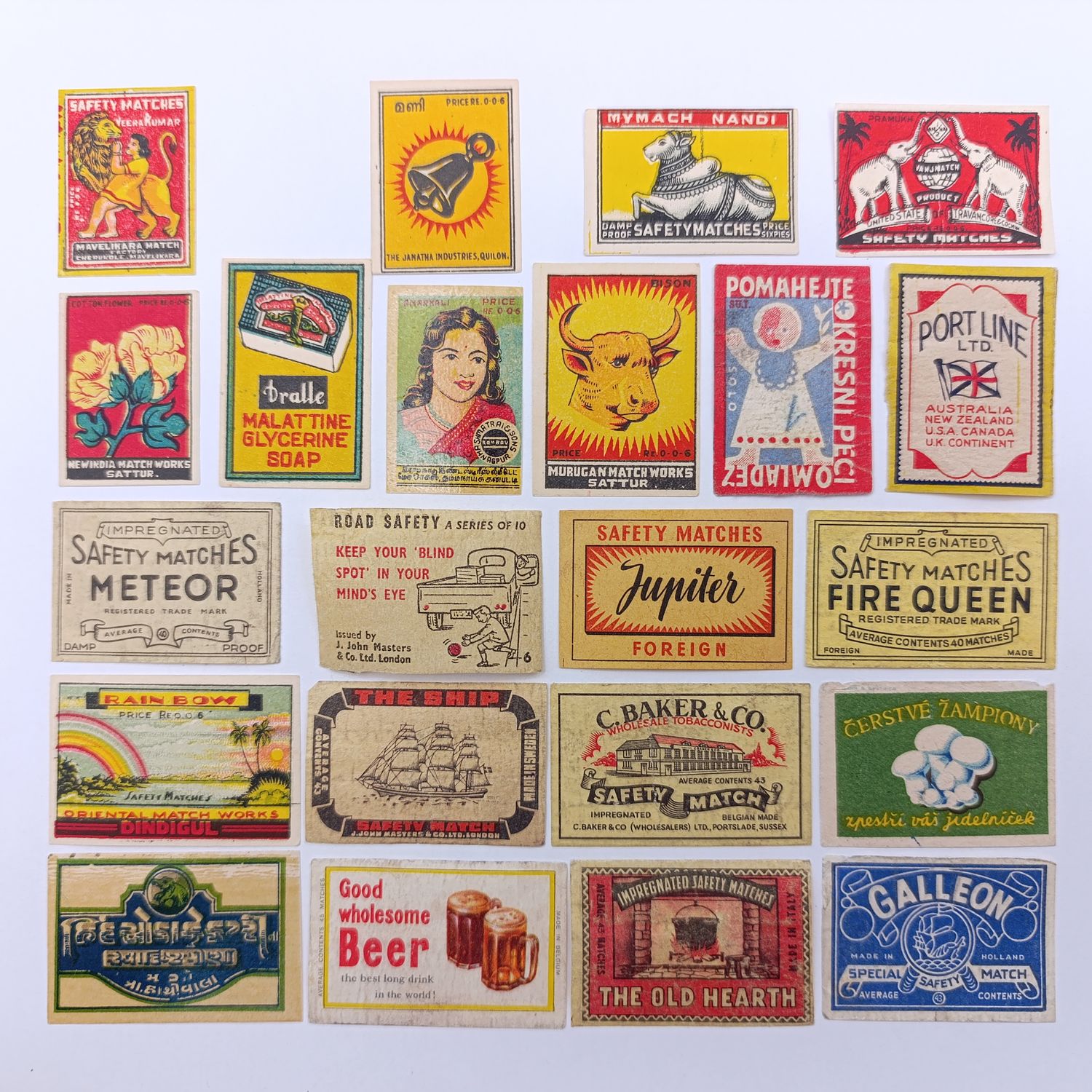 Lot of 22 vintage matchbox labels