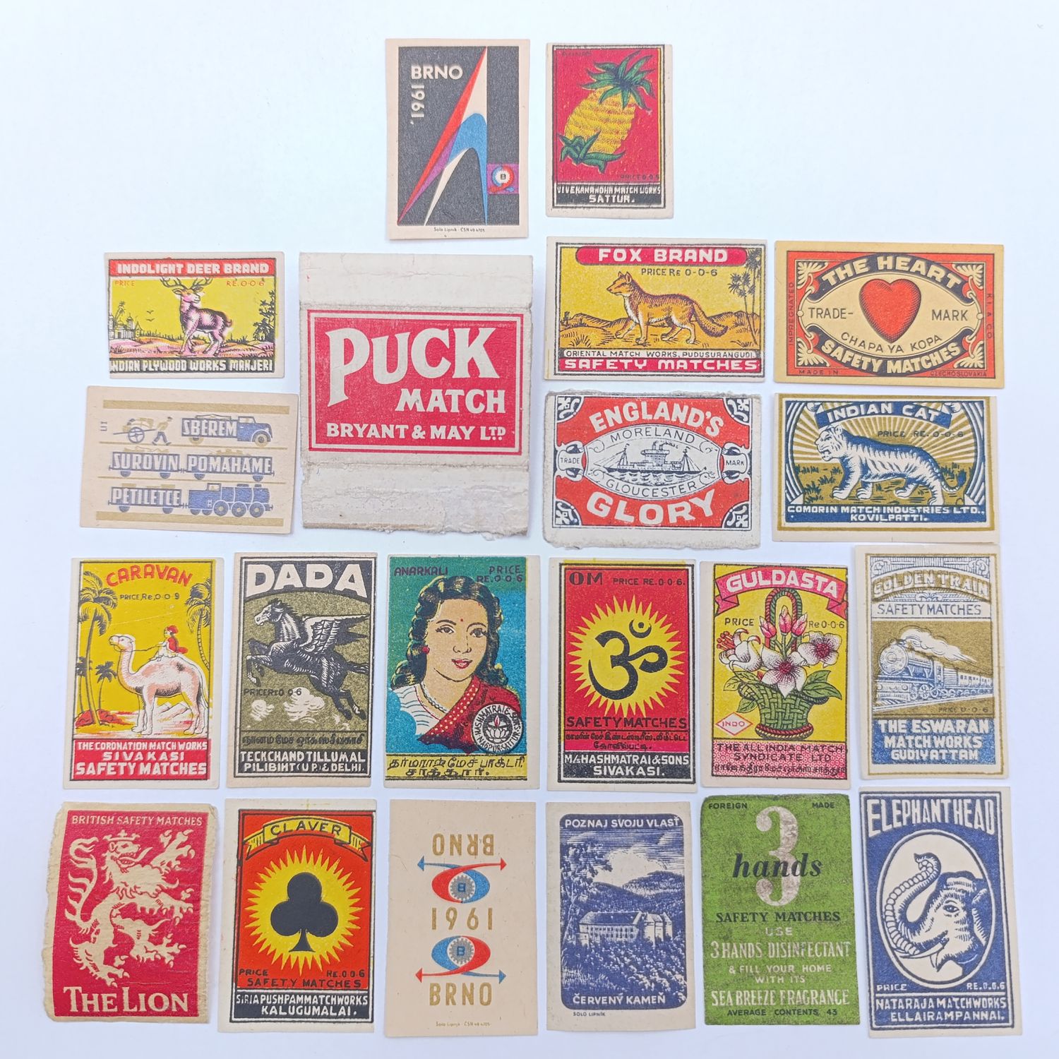 Lot of 21 vintage matchbox labels