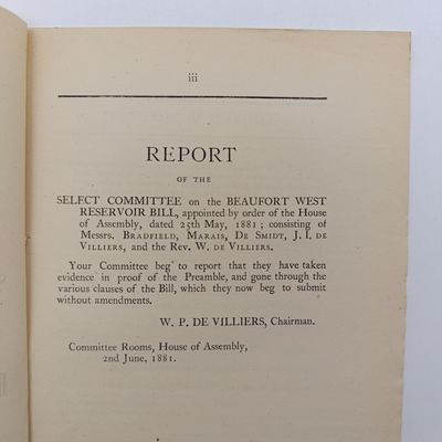 Cape of Good Hope 1881 Report of the select committee on the Beaufort West Reservoir bill