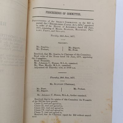 Cape of Good Hope 1877 Report of the select Committee on the Heidelberg canal act