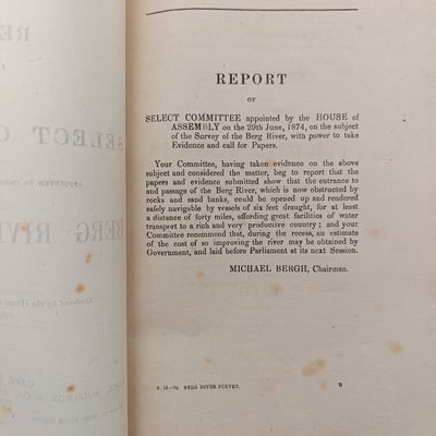 Cape of Good Hope 1874 Report of the select Committee on the Berg River Survey