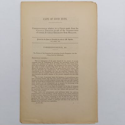 Cape of Good Hope 1859 Correspondence relative to a grant made from the colonial treasury
