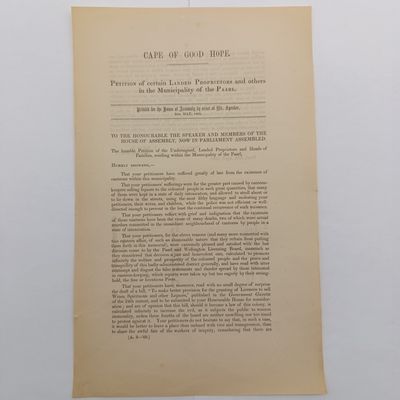 Cape of Good Hope 1860 Petition of certain landed proprietors and others in the municipality of Paarl