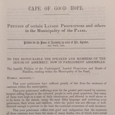Cape of Good Hope 1860 Petition of certain landed proprietors and others in the municipality of Paarl