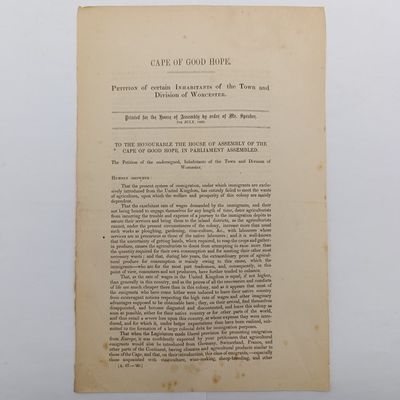 Cape of Good Hope 1860 Petition of certain inhabitants of the town and division of Worcester