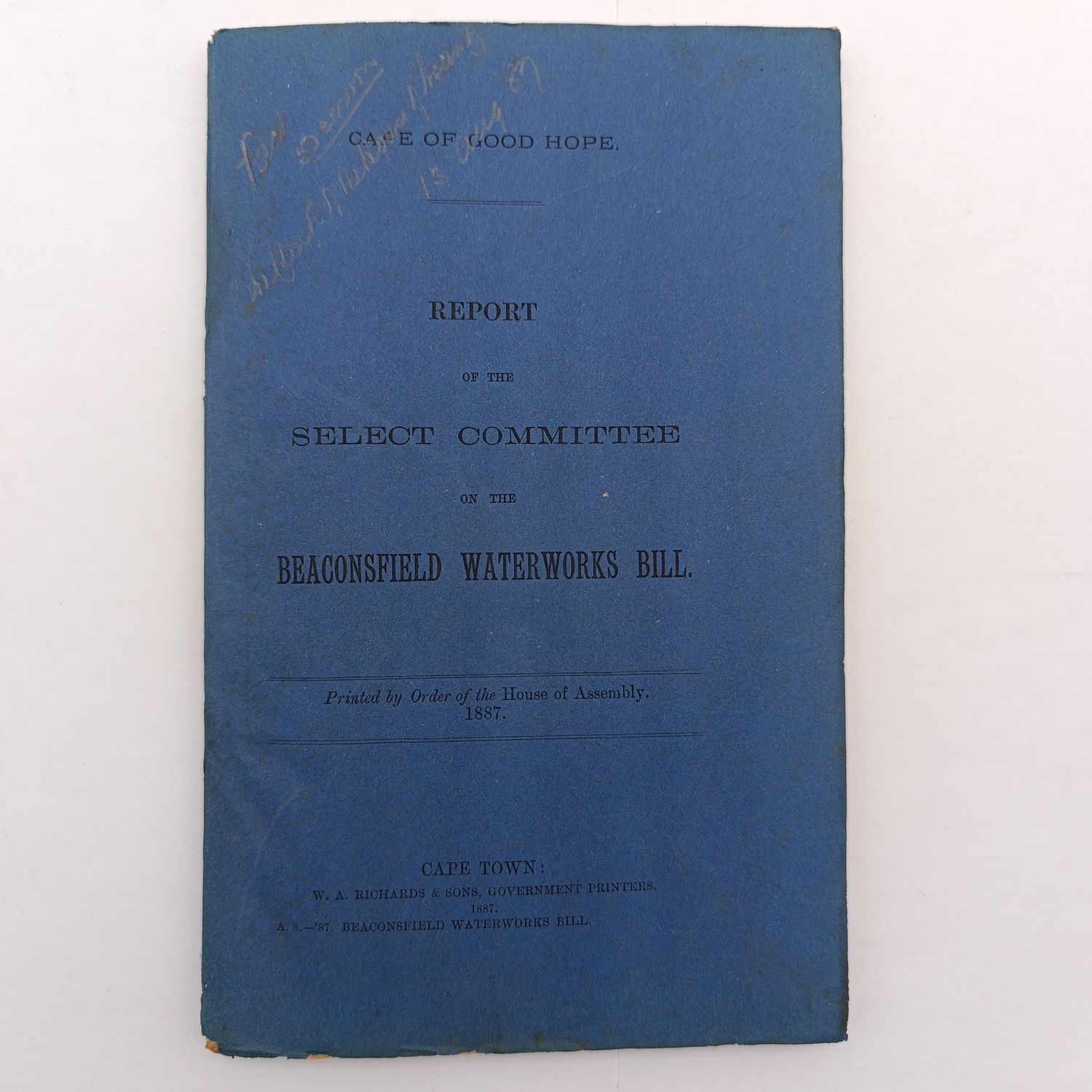 Cape of Good Hope Report of the select committee on the Beaconsfield watermarks bill 1887 with map