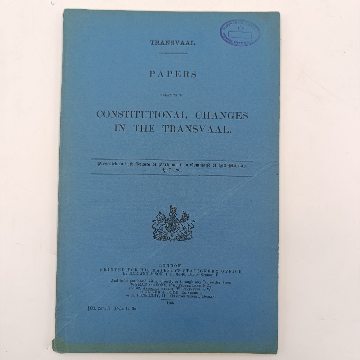 Transvaal 1905 papers relating to constitutional changes in the Transvaal - presented to both houses of parliament