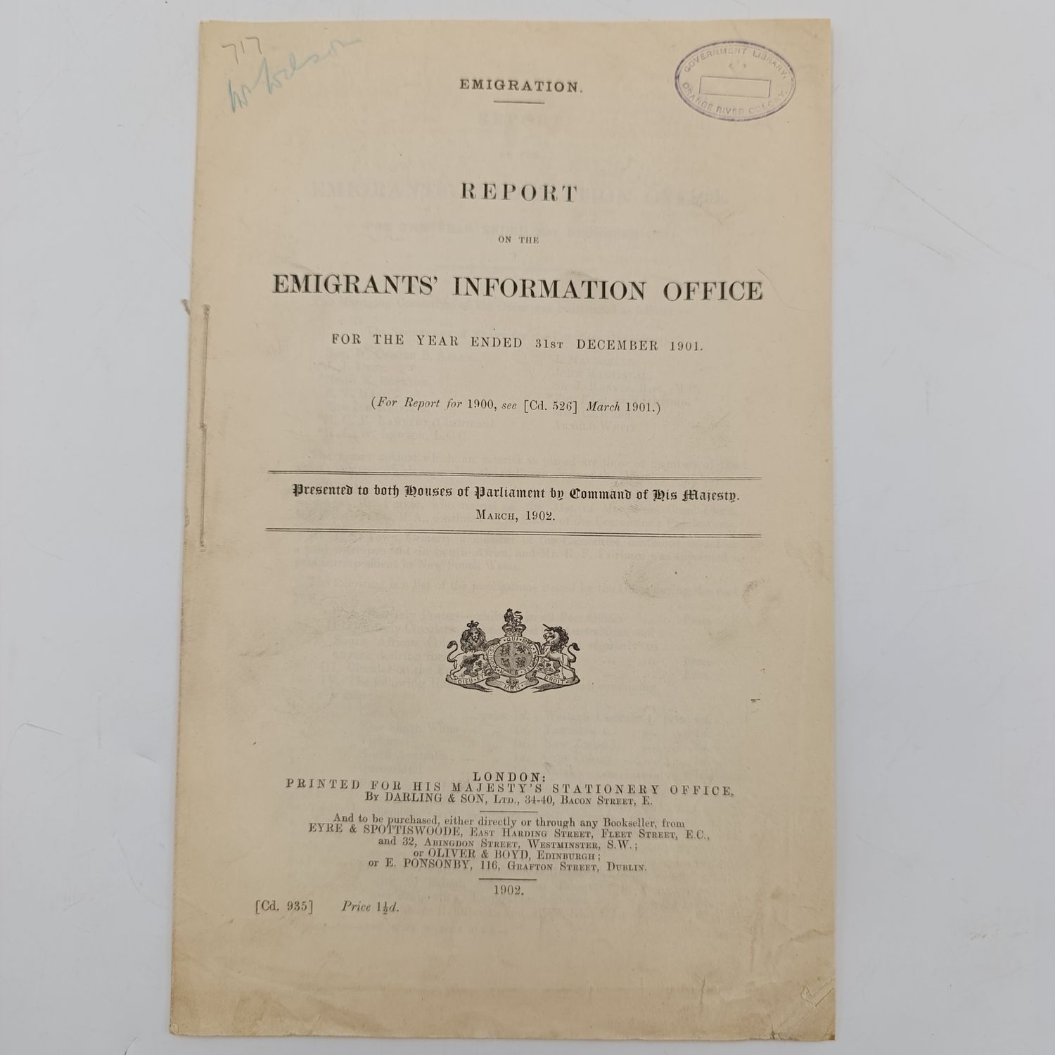 London Emigration 1901 report on the emigrants information office