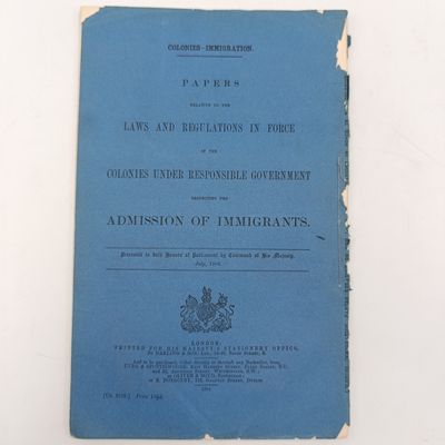 London 1904 Colonies immigration - papers relative to the laws and regulations in force