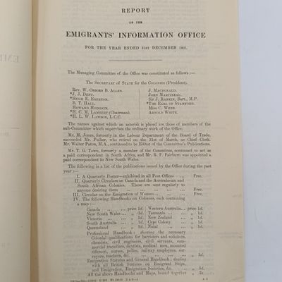 London Emigration 1901 report on the emigrants information office