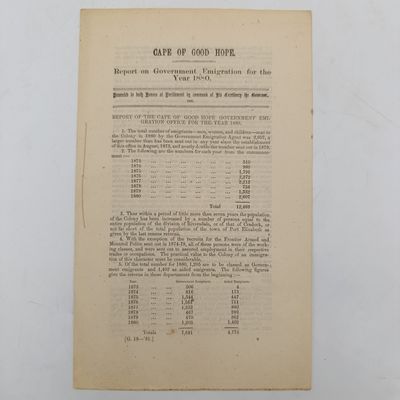 Cape of Good Hope Report of Government emigration for the year 1880 (Numbers, professions, etc)