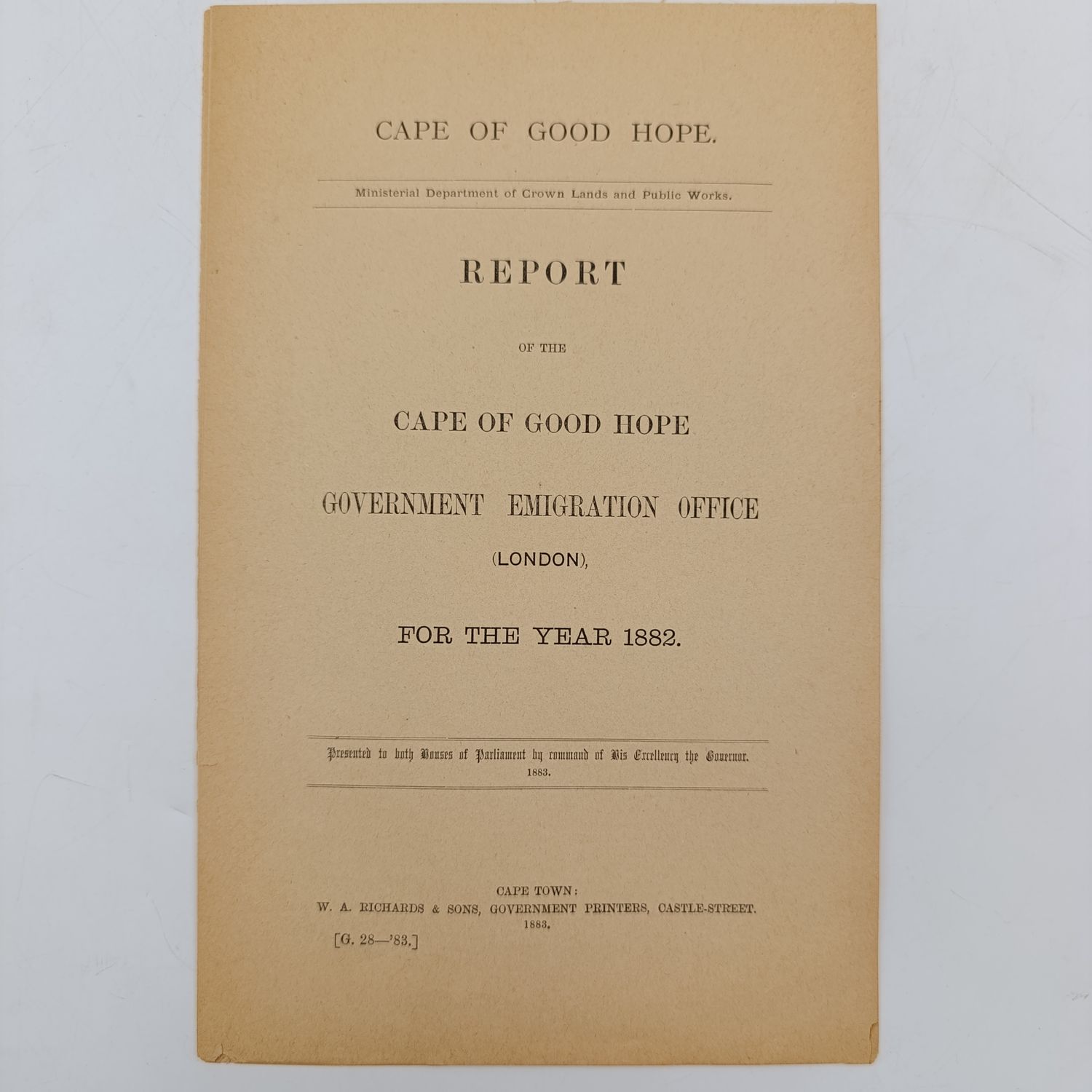 Cape of Good Hope 1882 Report of the Government emigrations office (London) for the year 1882 - 4 Loose pages