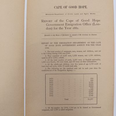 Cape of Good Hope 1882 Report of the Government emigrations office (London) for the year 1882 - 4 Loose pages