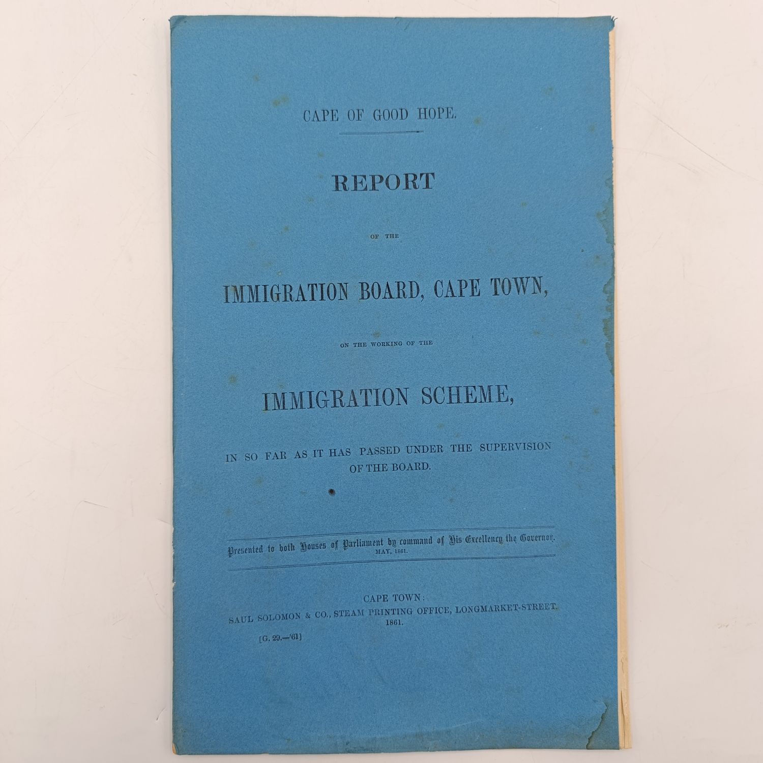 Cape of Good Hope 1861 Report of the Immigration Board