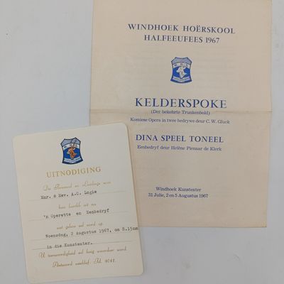 Windhoek High School Invitation to Mrs and MR Logie to a theatre piece as well as program