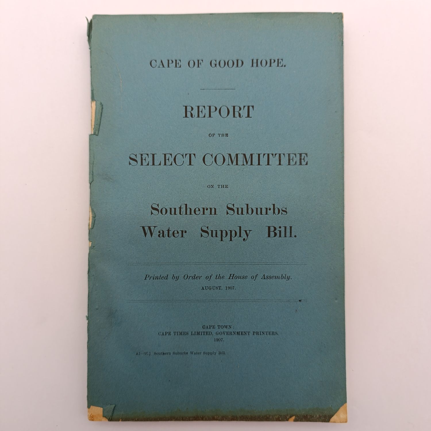Cape of Good Hope 1907 Report of the select committee on the Southern Suburbs water supply bill