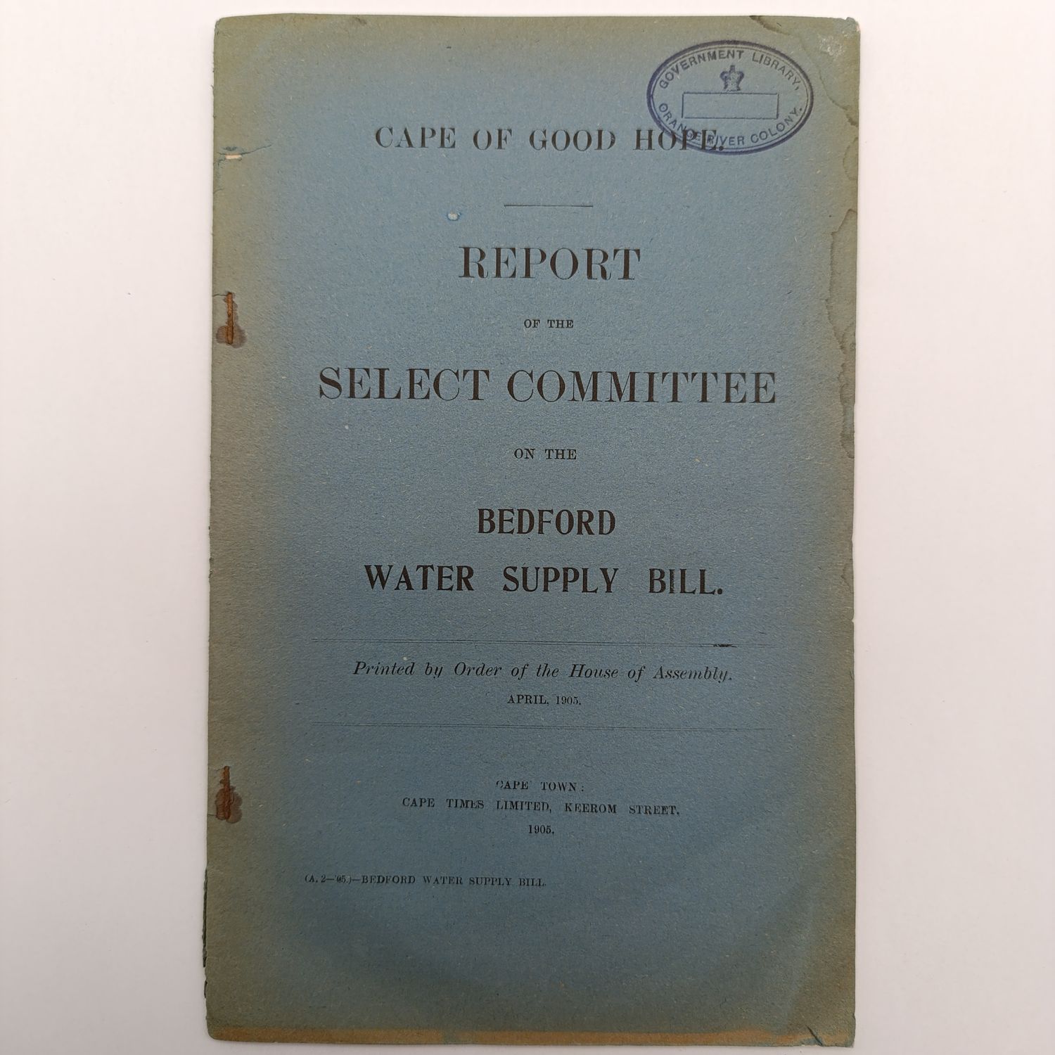 Cape of Good Hope 1905 Report of the select committee on the Bedford water supply bill