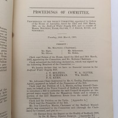 Cape of Good Hope 1905 Report of the select committee on the Bedford water supply bill