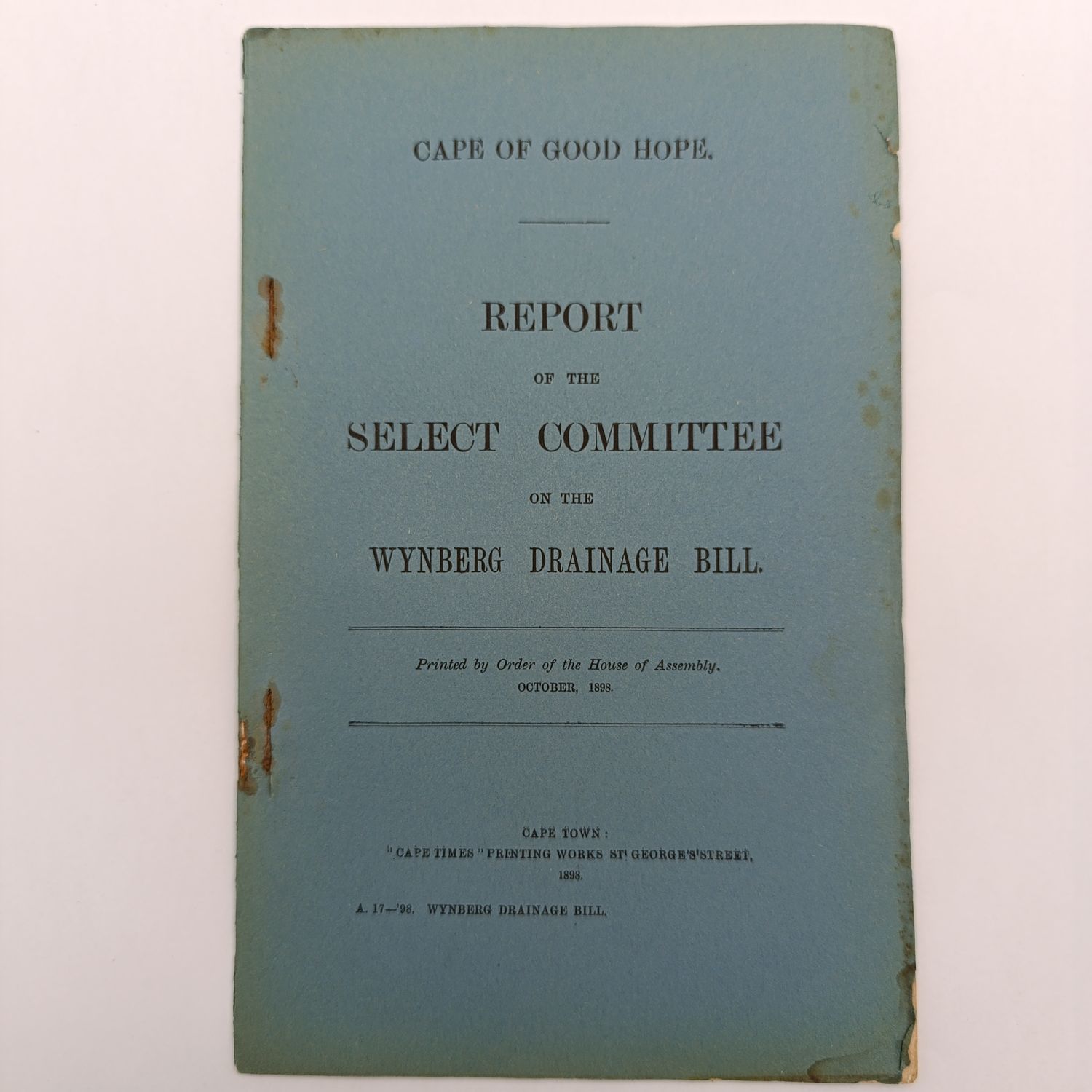 Cape of Good Hope 1898 Report of the select committee on the Wynberg Drainage bill
