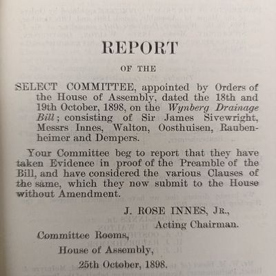 Cape of Good Hope 1898 Report of the select committee on the Wynberg Drainage bill
