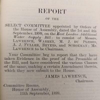 Cape of Good Hope Report of the select committee on the East London water supply bill