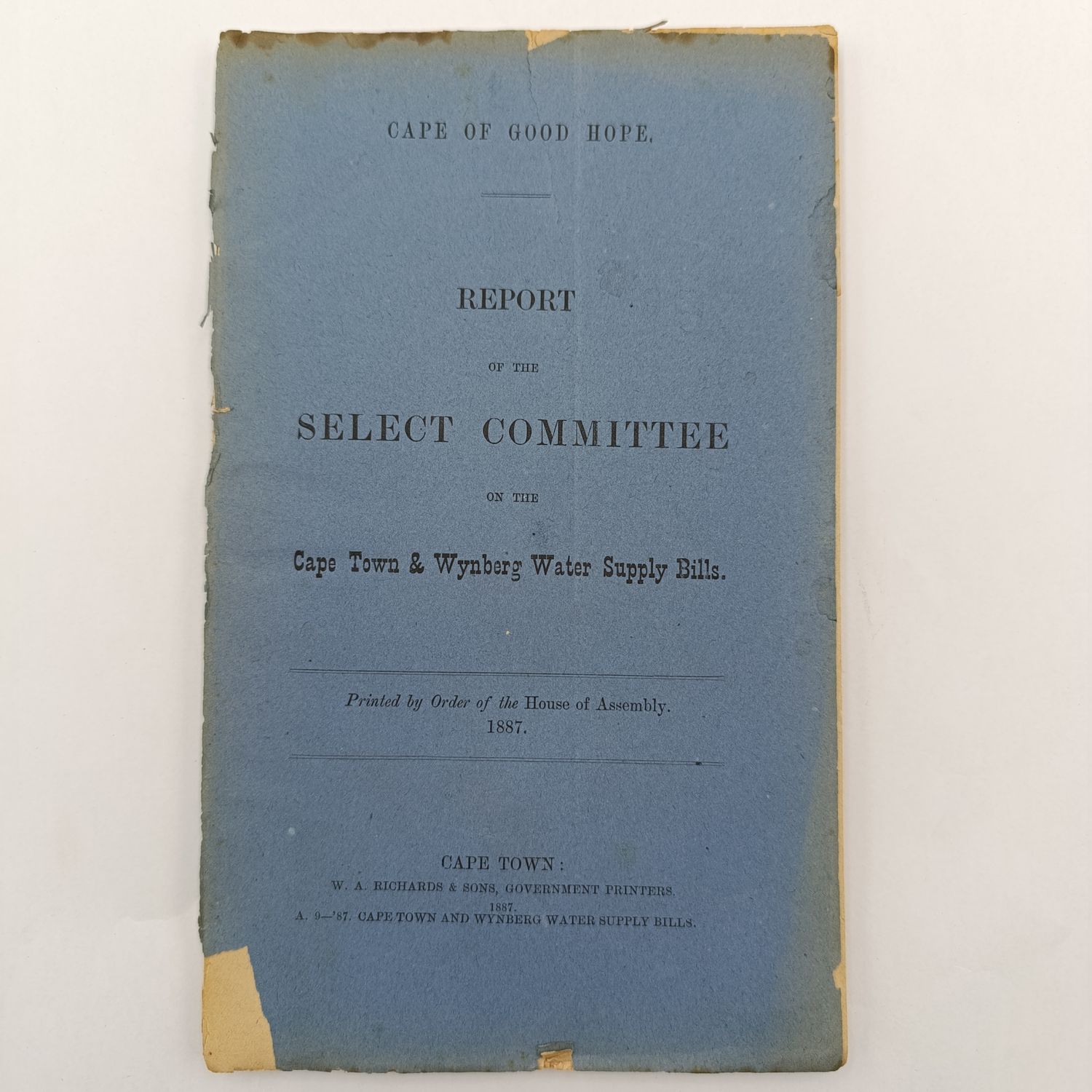 Cape of Good Hope 1887 Report of the select committee on the Cape Town and Wynberg water supply bill