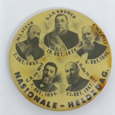 Paul Kruger  and Boer generals Nasionale heldedag tinnie badge