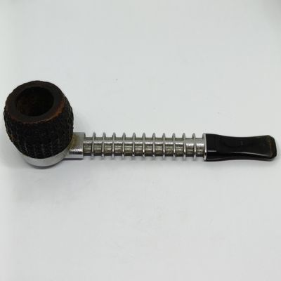 Vintage metal smoking pipe with wooden bowl