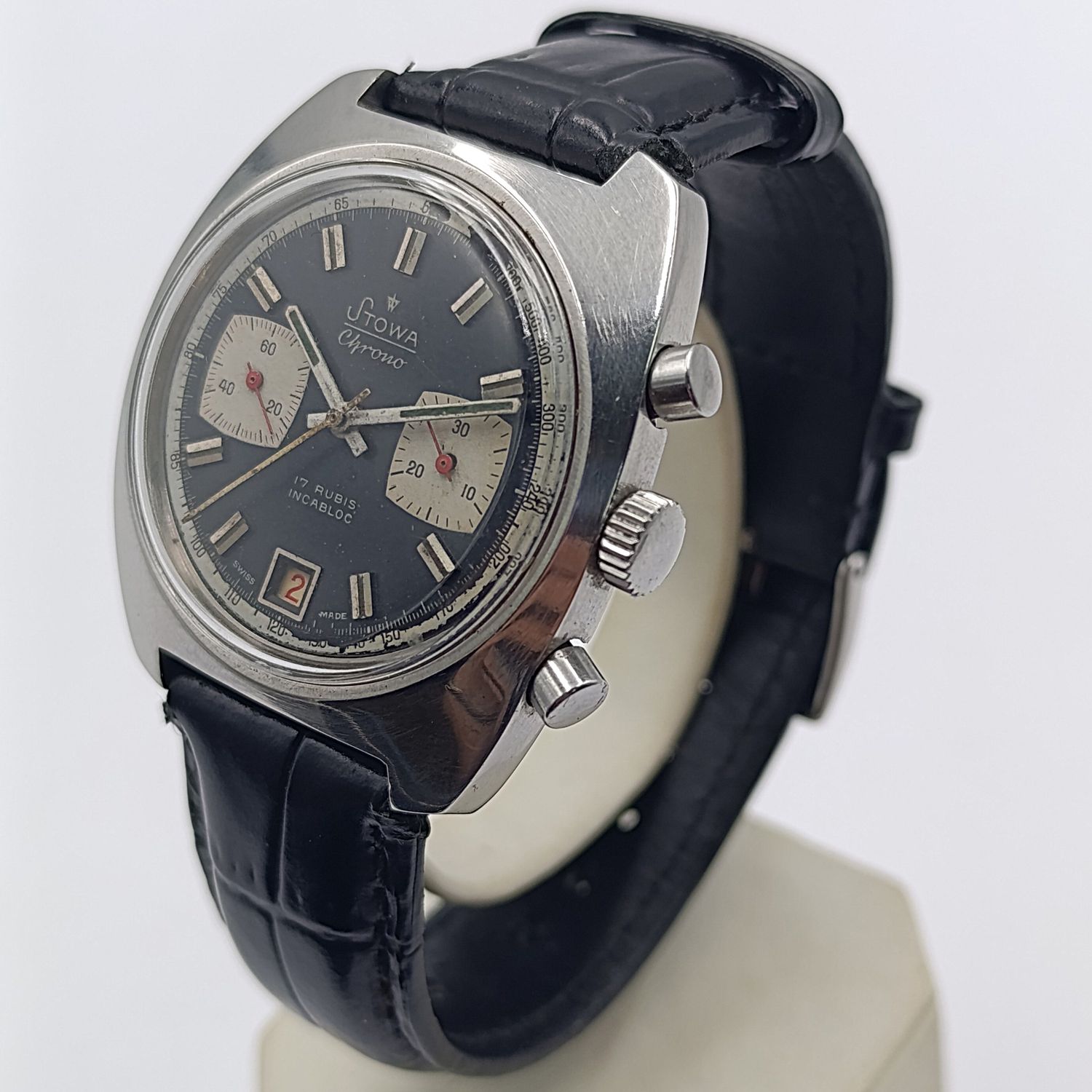 Vintage Stowa Chrono Mens mechanical chronograph watch with Valjoux 7734 movemnet - working