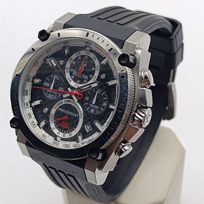 Bulova Precisionist 1/1000th Chronograph quartz mens watch with black carbon dial - working