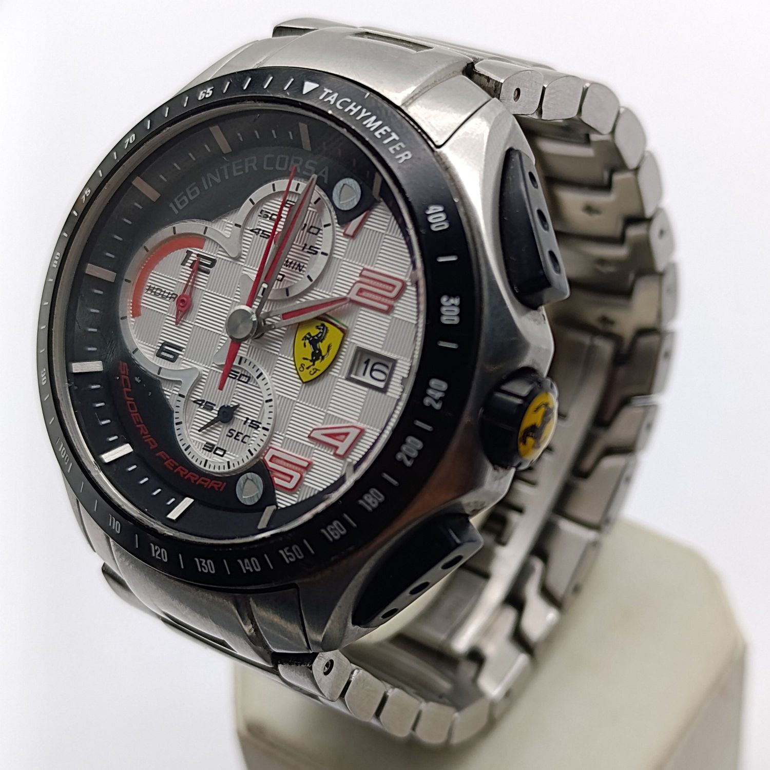 Ferrari Race day 166 Inter Corsa mens quartz chronograph watch - working - fine chips on glass side