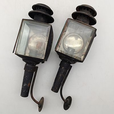Pair of Antique carriage candle lanterns with brackets
