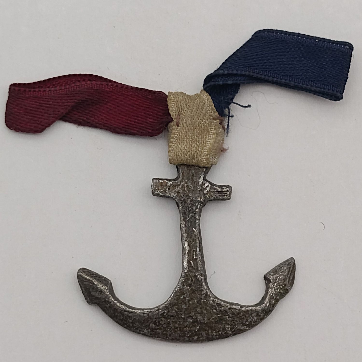 Vintage Pewter anchor pendant with ribbon
