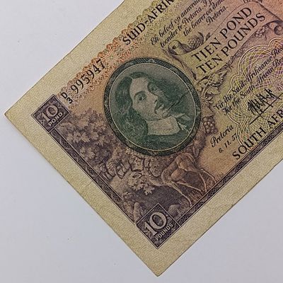 1957 South African MH de Kock 10 pounds banknote 6-11-1957