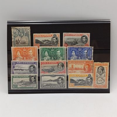 Lot of 13 Ascension stamps on card - George and 6 - mint and used