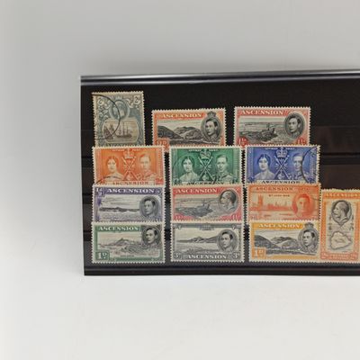 Lot of 13 Ascension stamps on card - George and 6 - mint and used