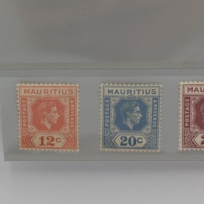 Mauritius George 6 mint stamps 12c, 20c, 25c, 1 Rupee