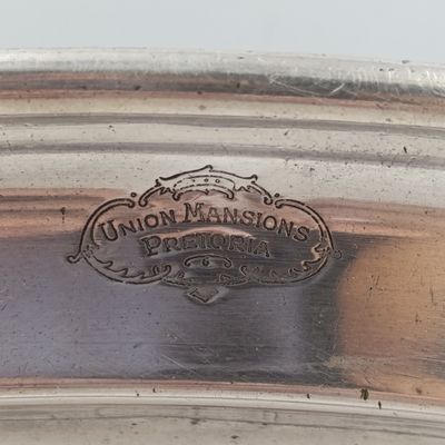 Antique Union Mansions Pretoria silverplated tray - seems to be used in SA Union building