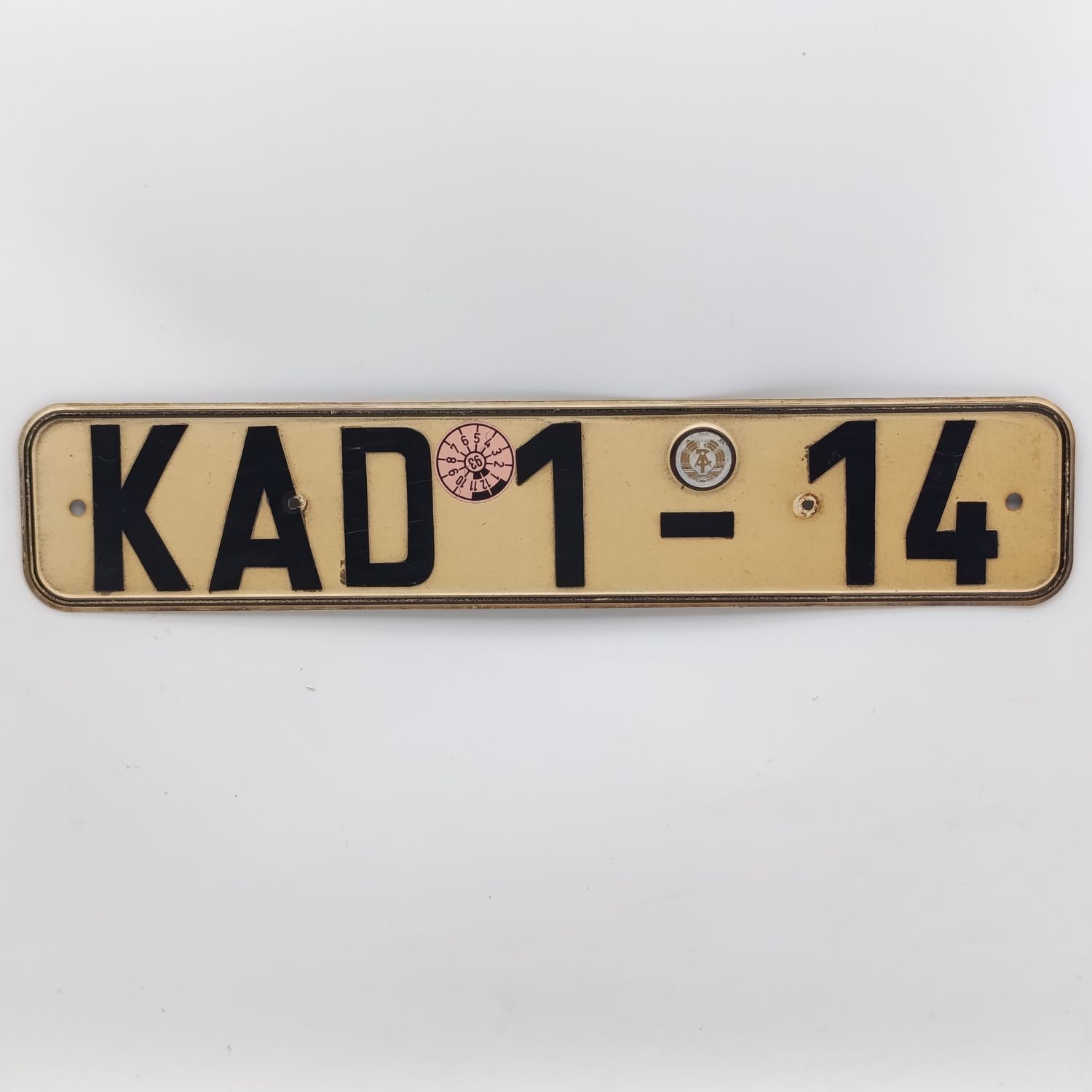 Vintage East German Democratic Republic vehicle numberplate KAD 1-14